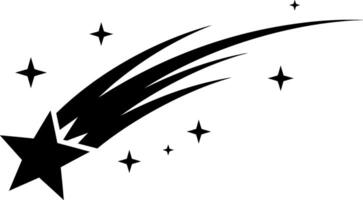 Shooting star with dynamic trails and surrounding sparkles in flat art vector
