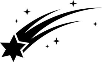 Shooting star with trailing comet tail in flat black art vector