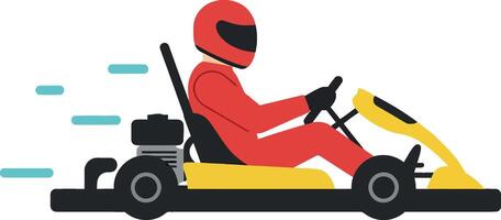 Go-kart racing in action with a driver in red suit, minimalistic illustration vector