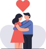 Couple embracing warmly with a heart symbol above them in flat art vector