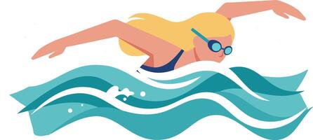 Swimmer gliding through waves in a vibrant flat illustration vector