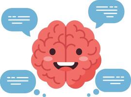 Cheerful cartoon brain with speech bubbles in a flat design illustration vector