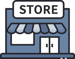 Small retail store front with awning in flat design illustration vector