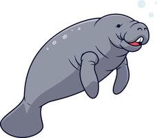 A joyful manatee swimming gracefully in clear water with a flat and cheerful illustration vector