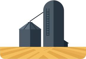 Two modern silos on a golden field in flat art style vector