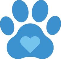 Blue paw print with heart accent in flat design style, showcasing love for pets in art vector