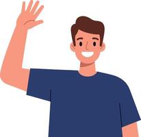 Cheerful young man waving in a friendly gesture, minimal flat design illustration vector