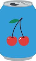 Bright blue soda can featuring red cherries in a flat design style art vector
