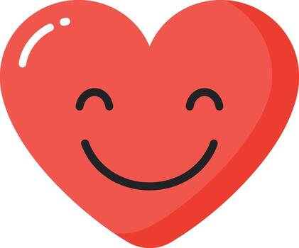 Smiling red heart icon in flat design style showcasing joy and positivity in art vector