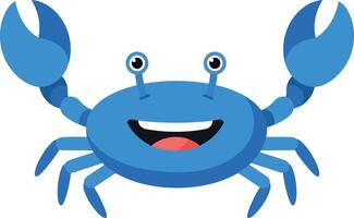 Blue crab with a cheerful expression in a flat art style showcasing vibrant colors and friendly design elements vector