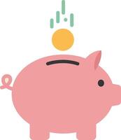 Pink piggy bank with a golden coin dropping in, flat art vector