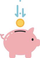 Pink piggy bank with a coin dropping in, flat design art vector