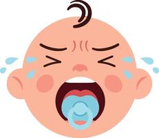 Crying baby with pacifier in a flat design style art vector