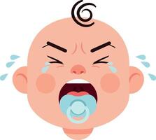 Crying baby with a pacifier in flat art style displaying frustration and emotion vector