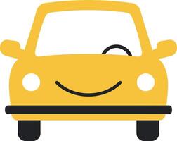 Yellow cartoon car with a smiling face in a flat design style art vector