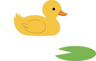 Yellow duck floating on a lily pad in a minimalist flat illustration vector