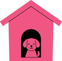 A playful puppy peeking out from a bright pink doghouse in minimal art vector