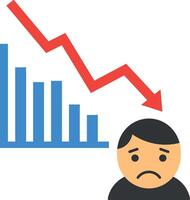 A sad man with declining graph illustrating negative emotions in flat art vector