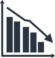 Declining bar graph with downward trend line in minimal flat design art vector