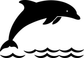 Dolphin leaping out of waves in a playful manner, minimal style illustration vector