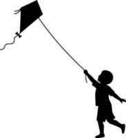 A joyful child flying a kite in a playful silhouette style illustration vector