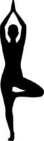 Silhouette of a woman practicing yoga in a tree pose with minimal style art vector