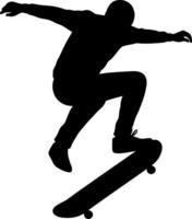 Dynamic skateboarder performing a trick in mid-air with a minimalistic style illustration vector