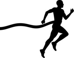 A dynamic runner in silhouette with a flowing ribbon, flat illustration vector