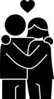 Two abstract figures embracing with a heart above, minimal flat illustration vector