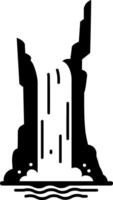 Waterfall cascading down rocky cliffs in a minimalistic black and white illustration vector