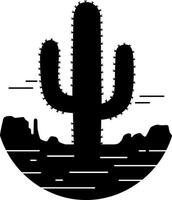 Cactus silhouette in a circular design with a minimalist style, showcasing desert landscape, art vector