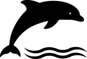 Dolphin leaping above ocean waves in a minimal flat design illustration vector