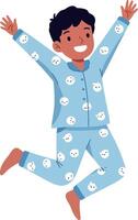Happy child in playful blue pajamas expressing joy in a minimal illustration vector