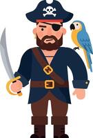 Pirate character with sword and parrot in flat design art vector