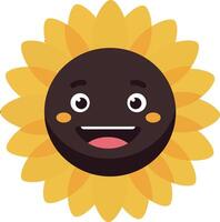 Happy sunflower character with a smiling face in a flat illustration style vector