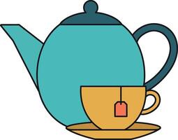 Teapot and teacup with teabag in minimal flat design art vector