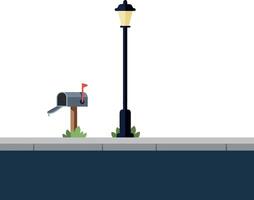 Mailbox and Street Lamp on a Sidewalk in Minimal Flat Design Art vector