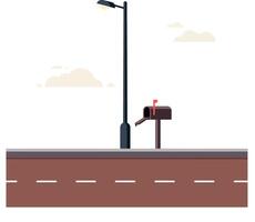 Minimalistic street scene featuring a mailbox and lamppost in flat art vector