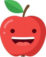 Happy red apple character with a smile and green leaf in flat art style vector