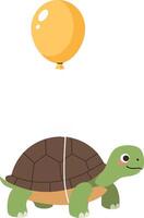 Cute turtle with a yellow balloon floating playfully in a minimal, whimsical style illustration vector