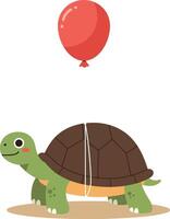 A cheerful turtle with a red balloon floating above in a minimalistic design style illustration vector