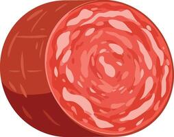 Round slice of red salami displayed in flat design art vector