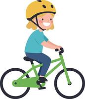 Happy child riding a green bicycle in a flat design style illustration vector