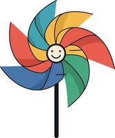 Colorful pinwheel with a smiling face in a flat design illustration vector