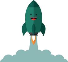 Happy cartoon rocket launching into space with playful design style art vector
