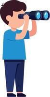A young boy observing through binoculars in a minimal flat design art vector