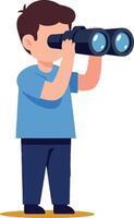 Young boy observing nature with binoculars in a flat, colorful design art vector