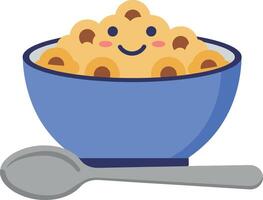 Cheerful bowl of cereal with a smiley face in a flat illustration vector