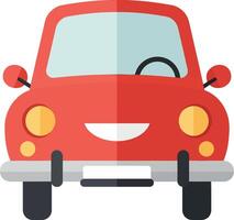 Red compact car with cheerful expression in flat design art vector