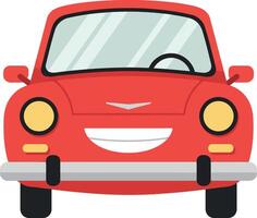Red vintage car with smiling front design in flat art style vector